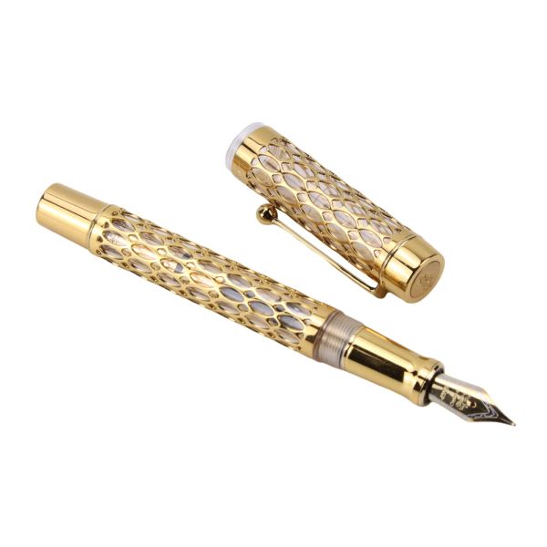 Stylos New Jinhao Century 100 Fountain Pen Real Gold Electroplaste Hollow Out Ink St 10