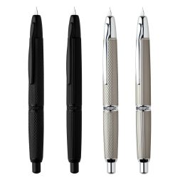 Pens New Majohn A1 Appuyez sur Fountain Pen, grille rayée rétractable extra fine Metal avec convertisseur à clip pour l'écriture