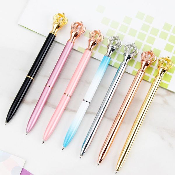 Bolígrafos New Metal Crown Pen Creative Beautiful Crown Pallpoint Pen para la oficina escolar Escribir papelería 10 piezas/lot