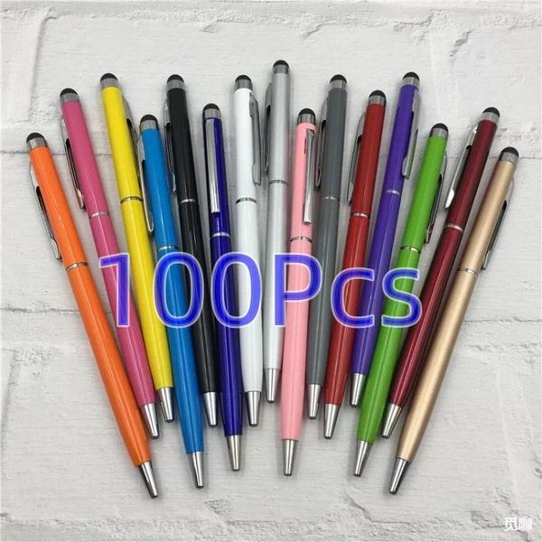 Bolígrafos de cada paquete Mini Metal 2 en 1 Stylus Bolígrafo universal Grabado de texto Logotipo personalizado Oficina Publicidad escolar
