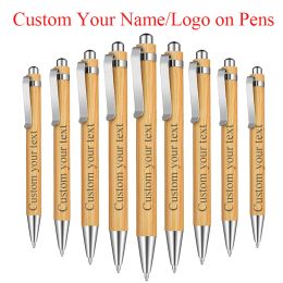 Stylos à bambou personnalisé BAMBOO BALLPINE CUSTOM Name Text Logo stylos Black Ink Office School Writing Stationery Business Signature Pen