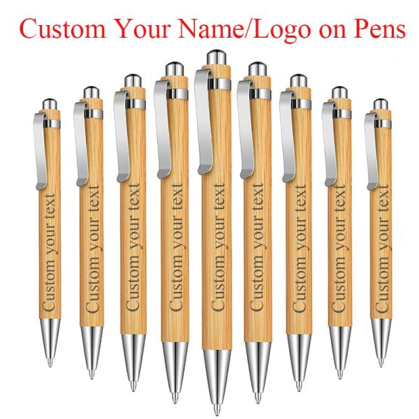 Stylos à bambou personnalisé BAMBOO BALLPINE CUSTOM Name Text Logo stylos Black Ink Office School Writing Stationery Business Signature Pen