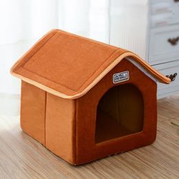 Pennen huisdier huisvouwbaar bed met mat zachte winter luipaard dog puppy sofa kussen huis kennel nest hond katten bed voor kleine middelgrote honden