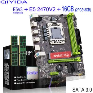 Pens Qiyida x79 Ensemble de carte mère avec LGA1356 XEON E5 2470V2 CPU 2PCS x 8 Go = 16 Go 1600MHz 12800R DDR3 MEMORY RAM X79 E5 V3