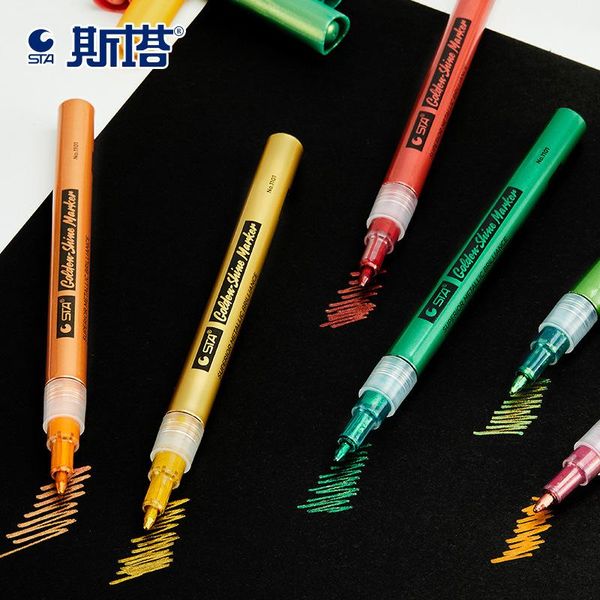 Pens Sta 0.8mm Super Metallic Paint Marker Pen Glitter Gel Pen Resaltador Flash Pen para cerámica Rock Glass Porcelana Taza Arte de madera