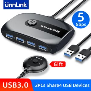 Pensos Unnlink USB KVM Switch USB 3.0 Switcher KVM Switch para Windows10 PC Keyboard Impresora de mouse 2 PCS compartiendo 4 dispositivos USB Switch