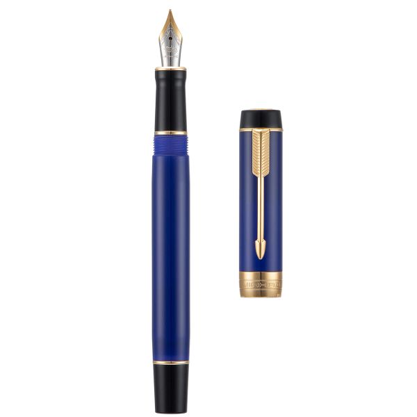 Version améliorée des stylos Jinhao 100 Mini Blue Resin Fountain Pen Golden Clip EF / F / M / NIB BENT AVEC CONVERTER OFFICE ÉCRIT