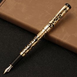 Pennen Vintage Jinhao 5000 Luxe metalen Fountain Pen Blackgold Beautiful Dragon Texture Canving EF/F/M/Bent Office Business Gift Pen