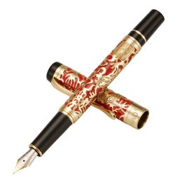 Pennen Vintage Jinhao 5000 Luxe metalen Fountain Pen Redgold Beautiful Dragon Texture Canving EF/F/M/Bent Office Business Gift Pen