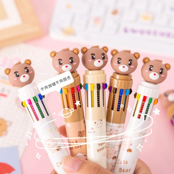 Stylos en gros Tencolor Ballpoint Pen Cartoon Milk Fat Fat Mute Bear Creative Multicolor Handhed Pennsype Couleur