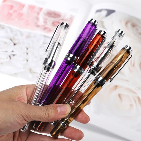 Pens Wing Sung 3013 Vacuum remplissage Fountain Pen Résine Transparent Encre stylo EF / F Nib 0,38 / 0,5 mm Business Resin Business Writing Gift