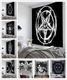 Pentagram Flag de Satan Tarot Tapestería Black Cat Hisping Hippie Moon Wolf Witchcraft Decoración Tapices de pared4867721111