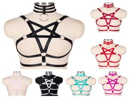 Pentagram harnas riem Bdsm lichaam sexy kostuum vrouwen bralette kooi beha corset kraag bondage lingerie dans rave slijtage kousenband suspen7038845