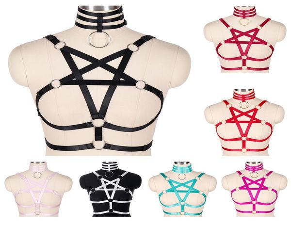 Pentagrama Arnés Cinturón Bdsm Cuerpo Traje Sexy Mujeres Bralette Jaula Sujetador Corsé Collar Bondage Lencería Danza Rave Wear Liga Suspen7038845