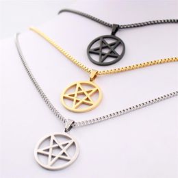 pentagram satanisch symbool Satan aanbidding Wicca Pentacle roestvrijstalen hanger ketting Zilver goud zwart 2 4mm 24 inch box ketting f334S