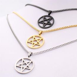 Pentagramme symbole satanique culte de Satan Wicca Pentacle collier pendentif en acier inoxydable argent or noir 2 4mm 24 pouces chaîne de boîte f2139