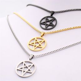 Pentagramme symbole satanique culte de Satan Wicca Pentacle collier pendentif en acier inoxydable argent or noir 2 4mm 24 pouces chaîne de boîte f280T