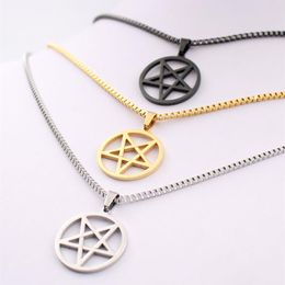 pentagram satanisch symbool Satan aanbidding Wicca Pentacle roestvrijstalen hanger ketting Zilver goud zwart 2 4mm 24 inch box ketting f299Q