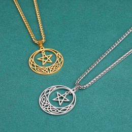Pentagram Star et collier de lune pour femmes hommes Celtics note pendentif coulant wicca amulet bijoux vintage cadeaux d'anniversaire
