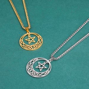Pentagram -ster en maan ketting voor vrouwen mannen Celtics Knot hanger choker wicca amulet vintage sieraden verjaardagscadeaus