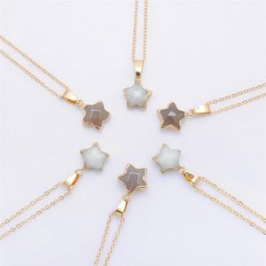 Collar de cadena de estrella de pentagrama, cristal rosa, Chakra, piedra Natural, chapado en oro, geoda, colgante de cuarzo Druzy, collar artesanal, joyería 231L