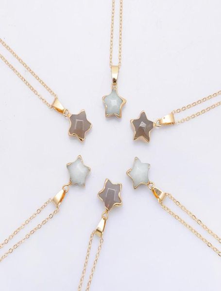 Collier de chaîne étoile pentagramme chakra chakra natural pierre dorée placage géode druzy quartz pendentif diy collier bijoux7238745