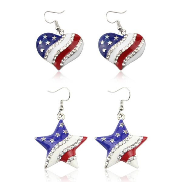 Pentagramme drapeau américain boucle d'oreille en forme de coeur drapeau américain boucles d'oreilles pendantes 4 juillet fête de l'indépendance pendentif bijoux cadeau pour femme