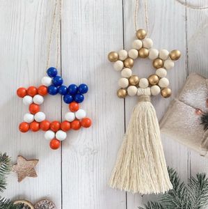 Pentagram Houten Bead String Hanger Party Decoratie Houten Kwastjes Kralen Ketting Kerstbomen Decor Kinderen Home Hangers Opknoping Scandinavische stijl WMQ1356