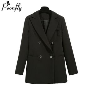 PEONFLY Basic Femmes Noir Blazer Mode 2020 Printemps Formel Bureau Lady Poche Vestes Manteau Lâche Femmes Blazer Femme LJ200911