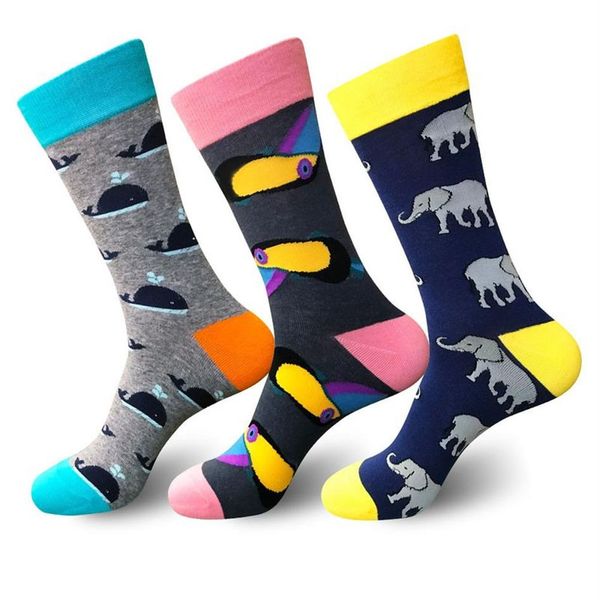 PEONFLY chaussettes drôles en coton pour hommes éléphant dauphin chaud Skate Harajuku Cool chaussettes heureuses pour mariage cadeau de noël 304v