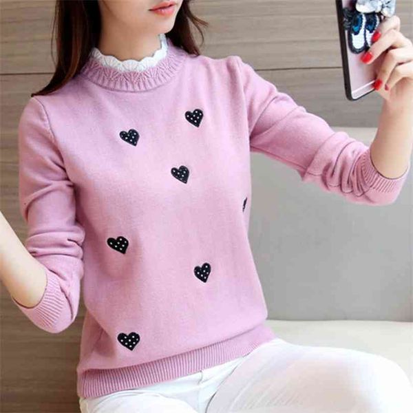 Peonfly Femmes Pull à col roulé Solide Couleur Broderie Dessin animé Panda Ours Mignon Streetwear Pulls Tricotés Vêtements Féminins Tops 210918