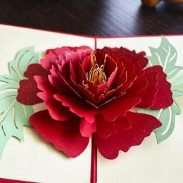 Pivoine 3D Pop UP Carte Cadeau D'anniversaire avec enveloppe autocollant Fleur découpé au laser invitation Carte de Voeux carte postale kirigami fête des mères GB657