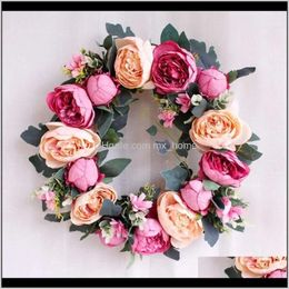 Peony Festive Gardenluxurious Supplies Couronnes avec des fleurs artificielles de feuille verte porte linteau guirlande pour le mariage pour la maison décoratio