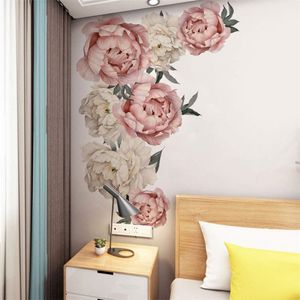 Pivoine fleurs autocollant mural vinyle auto-adhésif flore mur Art aquarelle pour salon chambre décor à la maison