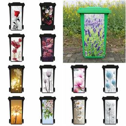 Peony Lavender flowers Outdoor garbage stickers Kitchen waterproof art trash can Restaurant accessories 240418