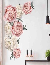 Pivoine Rose fleurs autocollant mural Art pépinière stickers enfants chambre décor à la maison cadeau décorations murales salon Stickers200U3776670