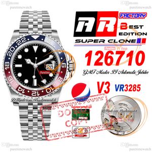 Pepsi 126710 VR3285 Automatische heren Watch ARF V3 Red Blue Ceramics Bezel Black Dial 904L Jubileesteel Bracelet Super Edition dezelfde seriële garantiekaart Puretime Ptrx