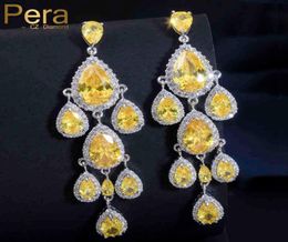 Pera di lusso pendenti lampadario forma accessori gioielli orecchio grande goccia d'acqua gialla pietra di cristallo pavimenta orecchino lungo per le donne E2589186955