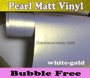 Peral wit tot goud Vinyl Wrap Wit Parelmoer Matte Vinyl Car Wrapping Film Sticker met luchtafvoer Voertuig Styling 15220MRol3954427