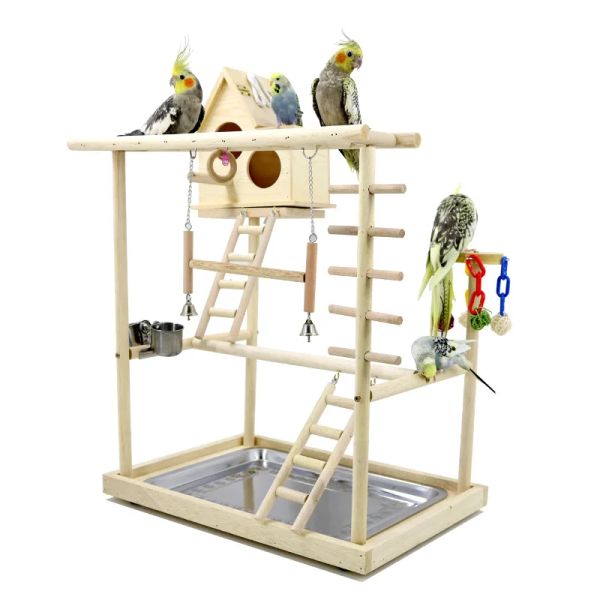 Perches Parrot Stand de jeu en bois massif avec bird house stand stand perché paire de jouets de jeu d'oiseau swing w139