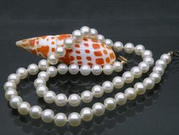 Perfect 9-10mm Witte Akoya Pearl Necklace 18 "925 Geel Silver Broch
