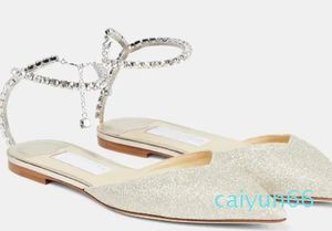 Perfetto Comfort Saeda Ballerine a punta per donna Cinghie a catena di cristallo Abito da sposa per feste Glitter Luxury Lady Walking