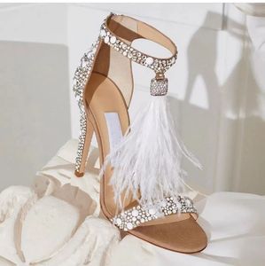 Perfecte jurk bruid bruiloft sandalen altviool wit suède fix kristal verfraaid hoge hakken veer kwast parels studs pompen eu35-42