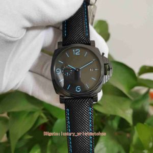 Parfait Excellente Version Montres Montres 44mm 01661 Bleu Cadran Noir Bracelet en Cuir Mécanique Automatique Mouvement Dos Transparent Montres Hommes Hommes