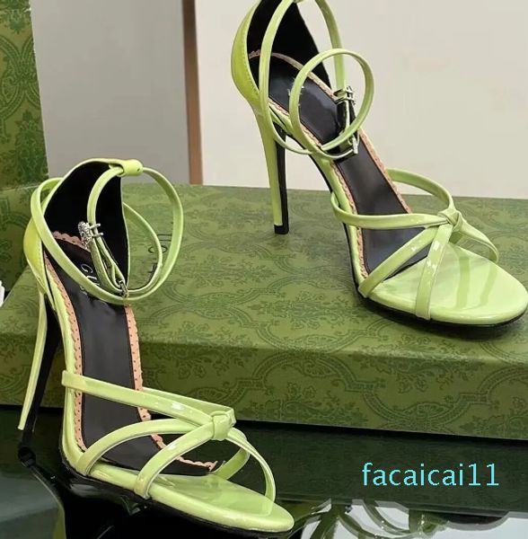 Sandalias de tiras para mujer perfectas y bonitas, zapatos de charol, vestido de fiesta, tacones altos, sandalias de gladiador con correa en el tobillo, con caja