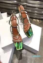 Идеальное официальное качество Amina Muaddi Shoes Босоножки с украшением из кристаллов Женские дизайнерские кожаные сандалии Gilda на высоком каблуке 80 мм y11143299