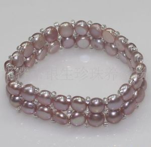 Bracelet de perles parfait, bracelet à cordes élastiques, bracelet de perles d'eau douce de couleur naturelle à double rangée de 6,5 pouces.