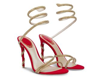 Perfect Summer Renes Margot Joya Sandalias Zapatos para mujer Caovilla- celo Tacón de serpiente de cristal Strappy High Stiletto Heels Lady Elegant Brand Pumps