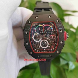 Perfecte versie horloges 50mm x 44mm R M 50-03 McLaren F1 Skeleton Koolstofvezel Zwart Rubberen Strap Transparante Mechanische Automatische Mens Horloge Heren Horloges