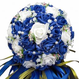 PerfectLifeoh Bouquet de mariée Vente chaude artificielle Rose FRS Pearls Bride Accents de dentelle de mariée Bouquets de mariage avec rubb P4LC #